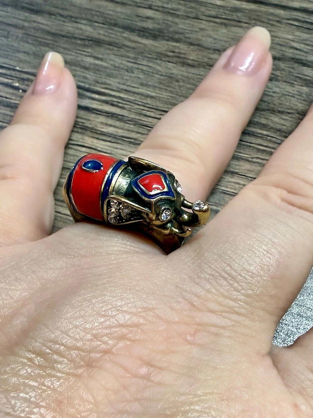 Vintage Elephant Ring Red & Blue Size 9
